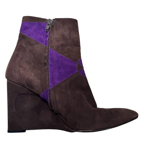 FENDI Geometic Brown Purple Suede Wedge Boots Futuristic Y2K Aesthetic Size 8.5 - Picture 5 of 16